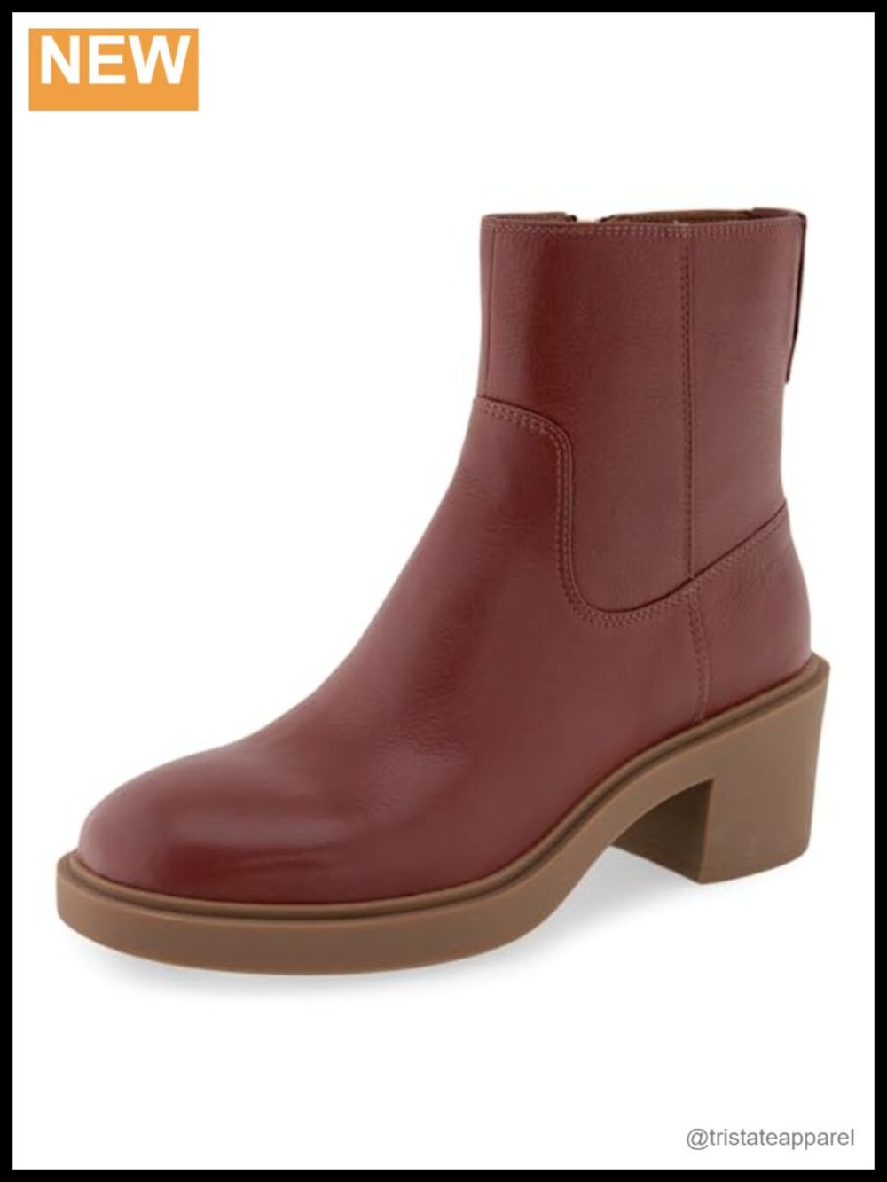 Round Toe Block Heel Ankle Bootie with Removable Footbed Leather
